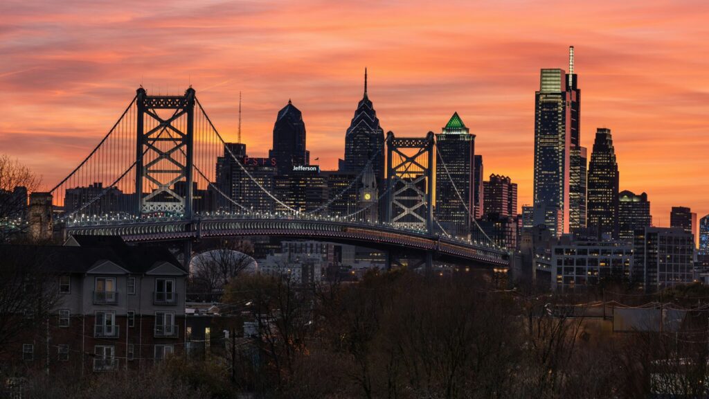 Philadelphia skyline and bridge